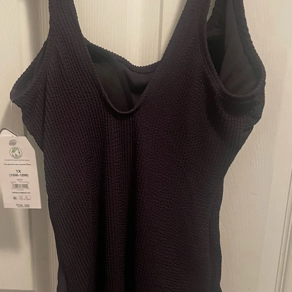Black Textured‎ one piece swimsuit. NWT!
